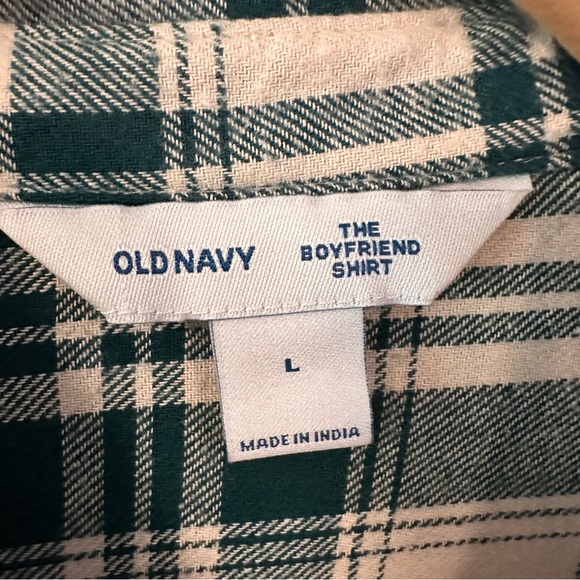 Old Navy The Boyfriend Shirt Womens Size L Green White Plaid Flannel Cozy Layer - Picture 7 of 10